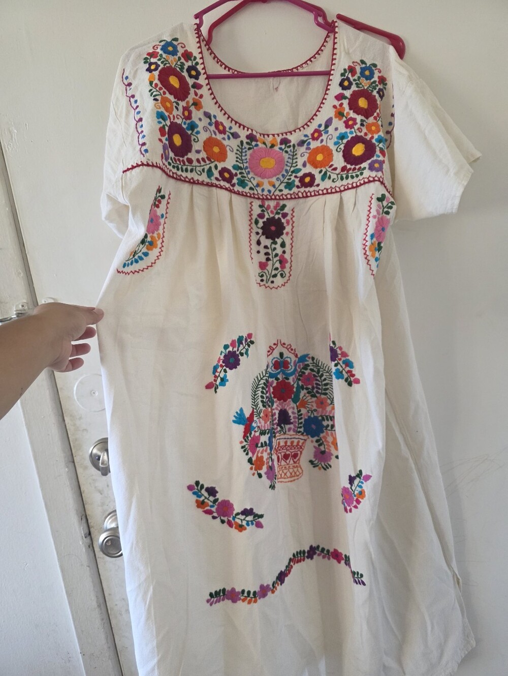 Girls White Embroidered Floral Dress - Multi Color